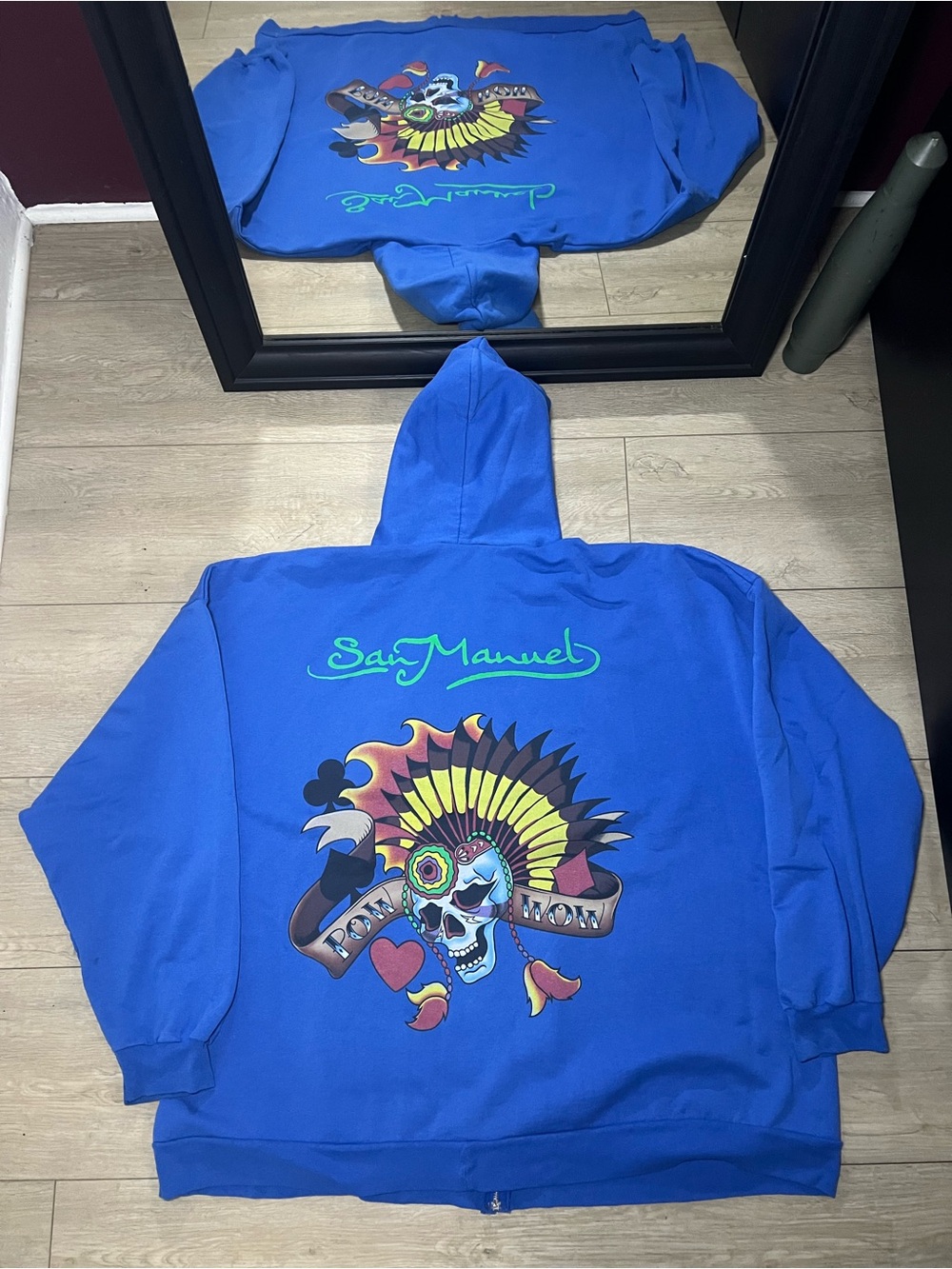Y2K 2000s San Manuel POW Wow Aztec Skull Zip Up Hoodie